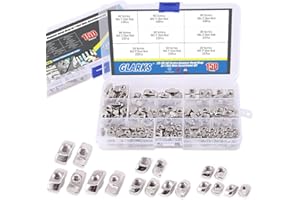 Glarks 150Pcs European M3 M4 M5 M6 Hammer Head Drop in T Nut Slot Assortment Kit for 20/30/40 Series Aluminum Profile - Nickel Plated Carbon Steel