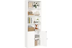 IRONCK Bookcase, Bookshelf with Doors, 6 Tier Tall Book Shelf, Shelving Unit, 60x23.5x180cm Free Standing Display Shelf for Living Room, Home Office, Dinning Room (white)