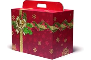 Mottola Packaging Portapanettone Natalizio 43x26x34, 15 Pezzi, Scatola Resistente Fino a 7kg, Contiene un Panettone e una o due Bottiglie, Con Maniglia, Made in Italy (43X 26 X 34 CM)
