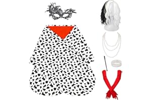 Miulruma Cruella Kostüm für Damen Deluxe Set Cruella Deville Schal Perücke Handschuhe Cruella Holder Perlenkette für Halloween Mottoparty Karneval Kostüm Accessoires für Frauen Mädchen A035