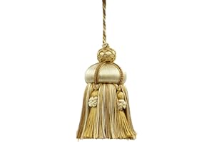 DÉCOPRO Elegant Hand-crafted 10cm (4") Key Tassel, 8.5cm (3 1/2") Loop, accented with Crown Tassels (Style# KTAX4) Almond Beige #LX01 (Gold Beige, Light Brown, White Ivory) Individually Sold