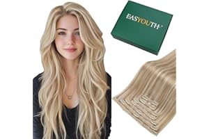 ‎EASYOUTH Easyouth Extensions Echthaar Clip Blond Extensions Clip in Echthaar Remy Clip in Extensions Echthaar Honigblond Mischung Gelbblond 50cm 7Pcs 120g #27P613