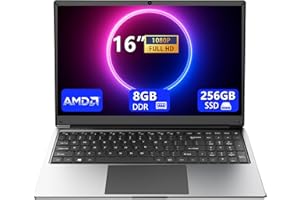 MOROSTRON laptop 16-inch 8GB DDR 256GB SSD portable laptop computer, expandable to 1TB, AMD A9-9400 Radeon R5 CPU up to 3.2 GHz, 9000mAh battery, Numeric Keypad, USB 3.0, dual-band WiFi, webcam, slim laptops