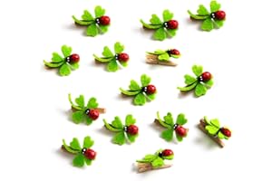 Logbuch-Verlag 14 Mini Kleeblatt Glücksbringer Silvester Dekoklammern Marienkäfer Neujahr 3 cm Holz Klammer grün rot