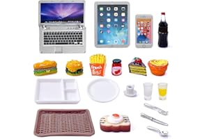 AMSIXNT 20 Pièces Accessoires Maison de poupée Miniature,Miniature Ordinateurs Portables,Plats pour Maison de poupée Accessoires,Aliments Miniatures,1:12 Jouets de Miniatures,pour Maison poupée décoration