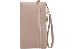 LJCZKA Carteras de Mujer Piel, Largo Embrague Bolsos Monedero Gran Billeteras Teléfono Clásico Carta Porta con Cremallera, Correa de Muñeca, Llavero (Desnudo)