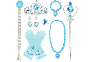 BARAKYEG 8pcs Accessori Principessa Elsa con coroncina principessa,bacchetta magica bambina,Treccia,Guanti,orecchino,Anello,Collana,Accessori Abito Carnival Birthday Party Festa di Halloween,Cosplay