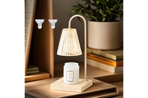 OKYUK Electric Candle Warmer Lamp – Dimmable Wax Melter with 3 Timer Settings, 2 Halogen Bulbs & Solid Wood Base, Champagne Finish, Mothers Day Gifts for Mom，Birthday, Home Decor（Champagne Timer）