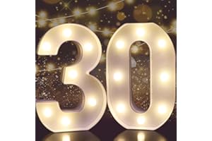 ROMULI Decorative Led Light Up Number Letters, White Plastic Marquee Number Lights Sign for 30th Birthday Party Wedding Decor Battery Operated Number (30)