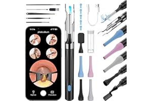 ‎SWETFELA 6 in 1 Kamerawerkzeug zur Ohrenschmalzentfernung mit Pinzette, Ear Scope Otoskop Set mit 6 LED Kameralichtern, visueller Ohrpicker, kabelloser Ohrenschmalzentferner (schwarz, DF004)