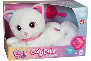 Gipsy Toys - Cuty Bella Fashionista - Peluche Interactive Chat Cuty Bella Fashionista – Toute Douce Qui s’illumine au Rythme de Jolies mélodies - 30 cm - Blanc Rose - Version Française