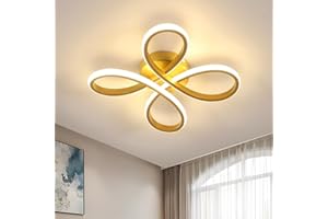 Dorlink Ceiling Lights, Gold Flower Ceiling Light 30W, Creative Flower Shape Chandeliers Light for Living Room, Semi Flush Ceiling Light for Bedroom, Kitchen, 3000K Warm White