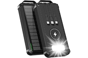 Iceagle Wireless Solar Power Bank 26800mAh - Powerbank mit LED-Licht, Solar Ladegerät mit 3 Kabel Wasserdichtes Solarpanel für Smartphones Tablets Outdoor Camping