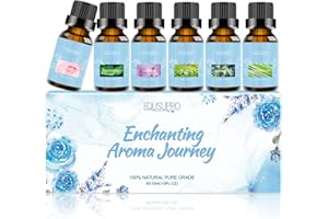 EQUSUPRO Essential Oils Set Pure Essential Oils-Top 6x10ml Blends Aromatherapy Diffuser Oils Gift Set for Diffuser,Home Relaxation, Fragrance, Scents-Eucalyptus,Lavender,Lemon Grass,Rose, Peppermint, Tea Tree