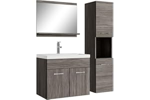 Badplaats B.V. Badezimmer Badmöbel Set Montreal 60cm Waschbecken Grau Eiche - Unterschrank Hochschrank Waschtisch Möbel