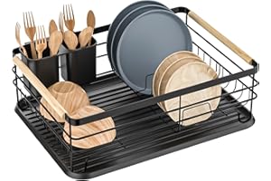 Dreamhigh Scolapiatti da Appoggio, Scolapiatti da Lavello con sgocciola piatti da appoggio, Posate, Portabicchieri, Antiruggine Colapiatti, Adatto a Famiglia di 3-5 Persone