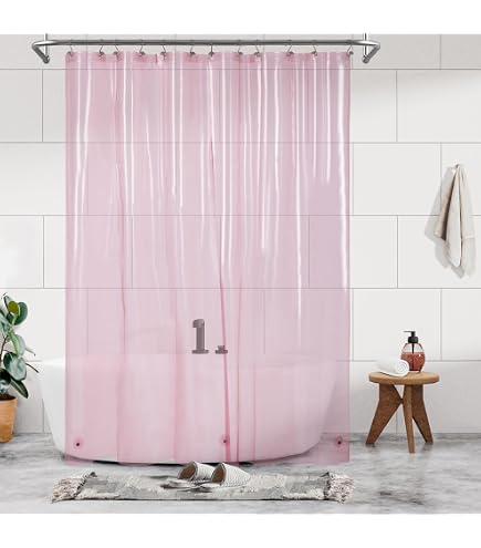 Americanflat Tenda Doccia 180x200 cm Rosa Sfumato - Tenda per Doccia con Anelli in Metallo e 12 Ganci - Shower Curtain per Bagno Resistente all'Acqua in 100% Poliestere