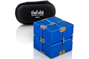 PILPOC theFube Infinity Cube Fidget Desk Toy - Premium Quality Aluminum Infinite Magic Cube with Exclusive Case, Sturdy, Heavy, Relieve Stress and Anxiety, for ADD, ADHD, OCD (Blue)