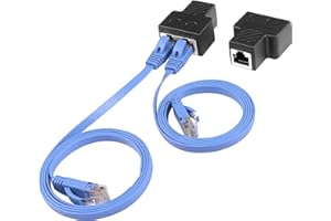 (1 Paar) RJ45 Splitter Adapter, SinLoon Ethernet Kabel Splitter RJ45 Netzwerk Verlängerungsstecker Ethernet Kabel Sharing Kit mit 2 Stück Cat6 Kabel für Router TV Box Kamera PC L