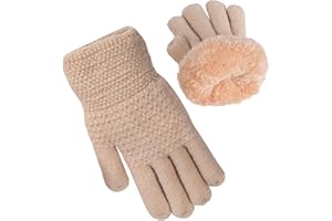 CYSOCOOL Kinder Dick Winter Strickhandschuhe Mit Fleecefutter 5-10 Jahre Mädchen Jungen Wolle Warm Fingerhandschuh Skihandschuhe Magische Gestrickte Vollfinger Radhandschuhe Thermo Winddicht Handschuhe