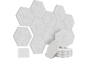 SOUNDSBAY Hexagonal Panneaux Acoustiques Autocollantes 12 pièces Mousse Acoustiques Insonorisés Haute Densité Pour mur, plafond, bois et porte Traitement Acoustique 30 X 25 X 0,9 cm