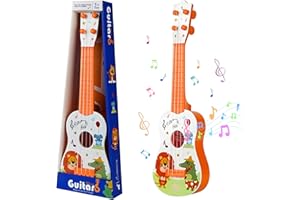JurciCat 42cm Kindergitarre Mit 4 verstellbaren Saiten Ukulele Gitarre Spielzeug für Kleinkinder Anfänger Jungen Mädchen(Löwe)