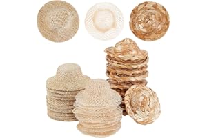 AHANDMAKER 30 mini cappelli di paglia per bricolage, cappelli di paglia per bambole, ornamenti, cappelli di paglia per bambole, tappi in tessuto per decorazioni di abbigliamento, accessori per