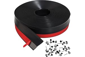 Taaizau 10m Universal Garage Door Top and Sides Seal Strip, Waterproof Self Adhesive Professional Sealing Includes 40pcs Screws, Black
