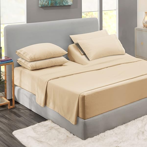 Royal Bliss 1900 Top Split Flex Head California King Sheet Set – 4 PC, Ultra-Soft Microfiber (Taupe)