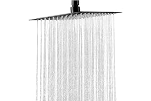COMVIDA Alcachofa de Ducha Rociador de Ducha Cuadrado 10 Pulgadas Cabezal de Ducha Ultra-Delgado de Acero Inoxidable Lluvia de Alta Presión con Jets de Silicona Anticalcáreo,Negro,CV-50022-N
