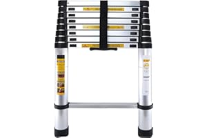 BRINGLUCK2U Telescopic Ladder, 2.6M/8.6FT Thickened Aluminium Extension Telescoping Ladder, Adjustable Height Extendable Portable Sturdy Loft Ladder