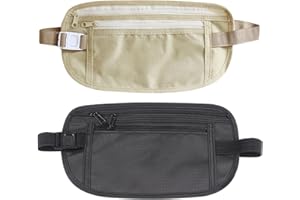 FADCAER 2 Pieces Bum Bags Fanny Pack Money Belts for Travel Hidden Men Women, Waterproof Waist Bag for Sport Running Hiking Cycling, Anti Theft Bags Lightweight Waist Packs for Passport Cash