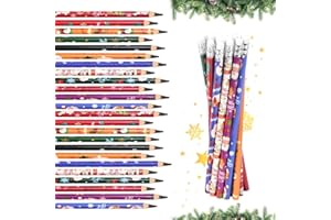 Corsehild 36 PCS Christmas Pencils with Erasers, 12 Patterns Xmas Erasers on The Pencils End Wooden Graphite Pencil Novelty Festive Themed Pencil Set for Xmas Party Favours - Snowman Santa Bells Tree