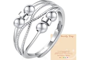 BMMYE Anxiety Ring to My Daughter,Sterling Silver Fidget Ring for Anxiety Women with Worry Beads Adjustable Open Stress Spinner Fidget Ring for Girl