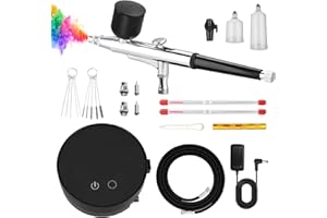 YKALL Kit de Aerógrafo con Compresor, Pistola de Aire Ajustable 28/35/46 PSI, Boquillas 0.2/0.3/0.5 mm, para Arte de Uñas, Maquillaje Facial, Decoración de Pasteles, Tatuajes Temporales, Modelismo y DIY