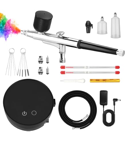 Kit Aerografo Con Compressore 40 PSI – Doppia Azione, Ricarica USB, 2 Ugelli 0,2/0,5 Mm, Per Trucco, Unghie, Torte E Modellismo