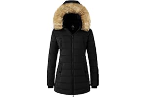 Wantdo Cappotto Caldo Invernale Giacca Media Lunga Antivento Parka con Cappuccio Staccabile in Pelliccia Giubbotto Slim Fit Idrorepellente Donna