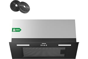 CIARRA CBCB6926A A+++ Einbau Dunstabzugshaube 60 cm breit Lüfterbaustein 650 m³/h Umluft Abluft Integrierte Einbauhaube 3 Leistungsstufen mit CBCF003 Aktivkohlefilter Edelstahl Schwarz
