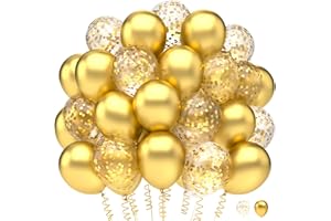 GHOIETV Globos Oro Metalizados,50 Piezas Dorados De Látex Globos,Globo Metalizados Dorados de Cumpleaños,Globo de Dorado Confeti para Bodas Baby Shower Graduacion Fiesta Decoracion