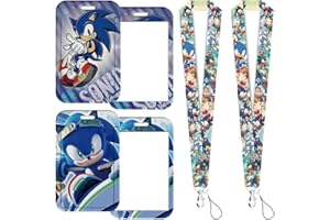 OXINO 2 Pezzi Soniic the Hedgehog Porta Badge con Cordino, Portachiavi Estraibile, Porta Badge da Collo per ID Cards e Carta Dell'autobus, Porta Carte per donne, insegnanti, infermieri, dottore, studente