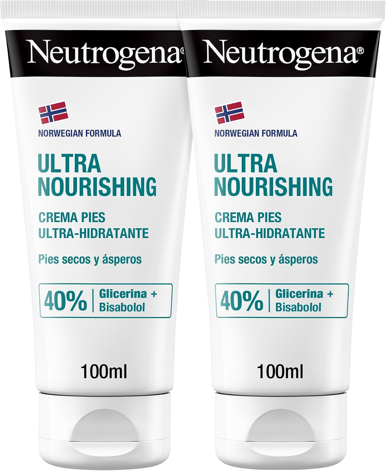 Neutrogena Fórmula Noruega Crema Pies Ultra Hidratante (pack de 2 x 100 ml), crema pies secos y agrietados, crema hidratante Neutrogena pies con 40% Glicerina y Bisabolol