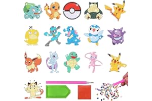 MUSEDAY 16 Pièces Diamond Painting Enfant Kit Peinture Diamant pour Enfants Autocollants Peinture Diamant pour Enfants Avec Personnages Dessins Animés Avec Sac Diamant, Sac à Outils