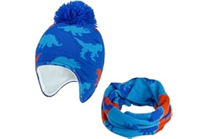 TAGVO 2 in 1 Kids Beanie Hat Circle Scarf Set, Winter Warm Thick Fleece Lining Knitted Beanie Ear/Neck Warmer, Thermal Elastic Soft Hat Neck Gaiter for Baby Toddler Girls Boys