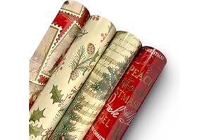 MERRIMEN 4 x 5m Gift Wrapping Paper roll - Perfect for Birthday, Party or Gift and Decoration | Quality Festive Designed | Eco-Friendly, Recyclable (Style 1) (20m total)