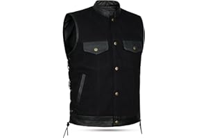 LEATHERICK SOA Biker Side Koronkowa kamizelka dżinsowa ze skórzanym wykończeniem