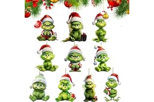 Grinch UieaMsio Adorno Navideño Grinch Decoraciones De Navidad Colgante Árbol De Navidad Grinch 10 Adornos De Navidad Grinch,Alegres y Divertidos Adornos para Decoraciones De Árbol De Navidad(A) (A)