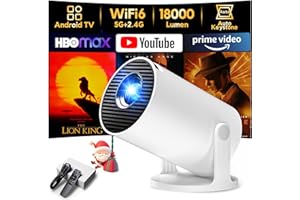 Mini Projector [Built-in Apps] AKIYO O2 2025 Upgraded 18000 Lumen Projector with WiFi6 & BT5.4, Portable Projectors 1080P Supported, Auto Keystone, 180° Rotation Compatible with HDMI/USB/Laptop/Switch