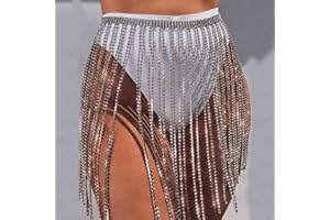Sethain Boho Cadena de cintura Plata Borla Diamante de imitación Cadenas Barriga Cristal Cadena Bikini Accesorios para el cuerpo Joyería para mujeres y niñas