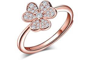 Yumilok Bague ajustable en Argent 925 pour femme fille, Le trèfle orné zircon brillant, Bague ouverte à la mode, bague de mariage