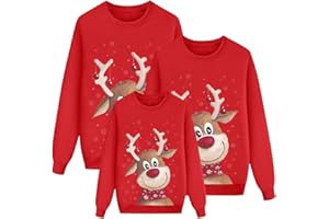 Nuqqichongtian Pull Noël Famille Sweat Femme Homme Enfants Longue Manches Tops Christmas Sweater Pulls de Noël Familles Col Rond Christmas Sweatshirt Femme Noel Parent-Enfant